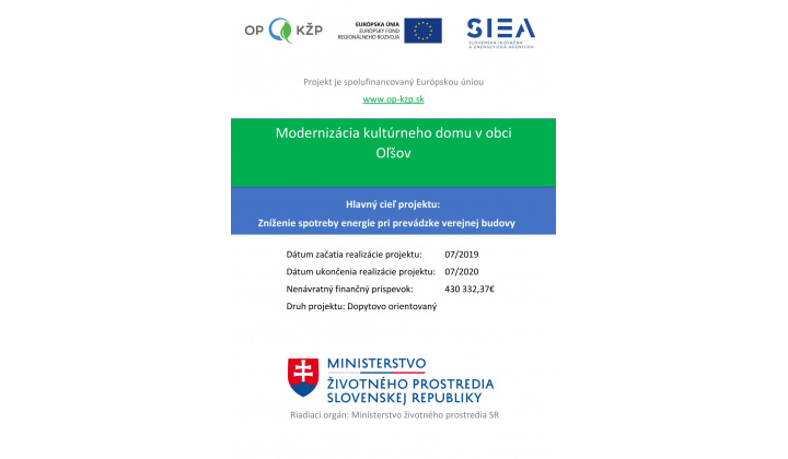 Modernizácia kultúrneho domu v obci Oľšov