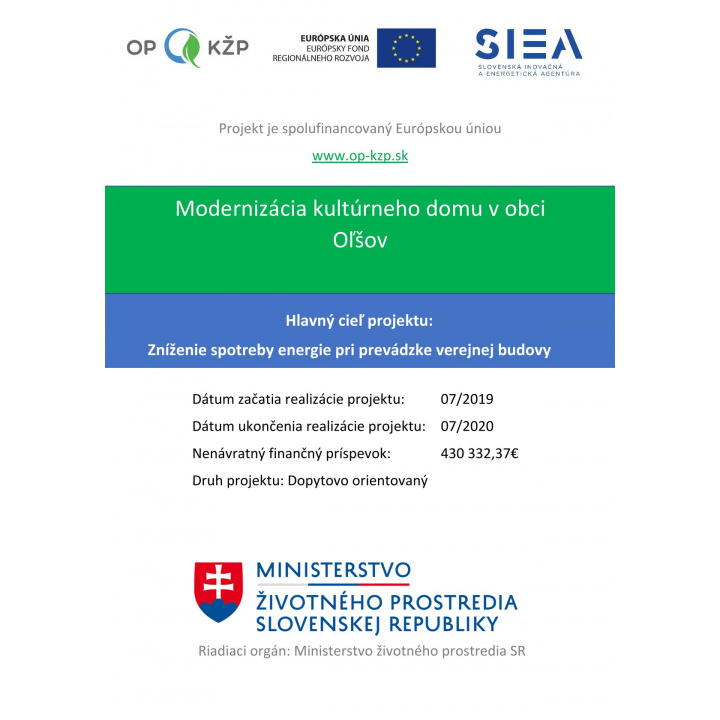 Modernizácia kultúrneho domu v obci Oľšov