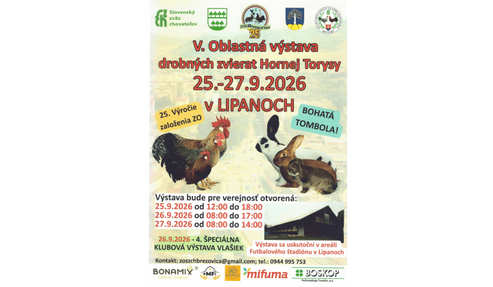 V. Oblastná výstava drobných zvierat Hornej Torysy v Lipanoch 